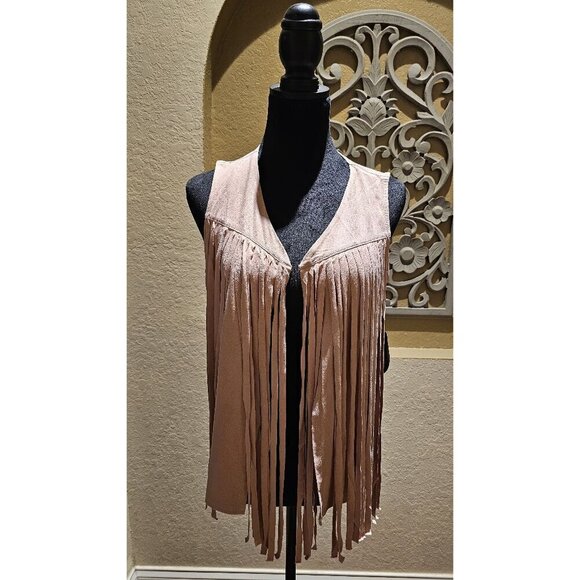 French BSue Jackets & Blazers - French BSue 70's Western Hippie Suede Fringe Open Vest In Blush Pink PM NWT